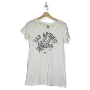 SAN Antonio Spurs‎ T Shirt Womens Size L Adidas White Shirt Silver Logo NBA Gear